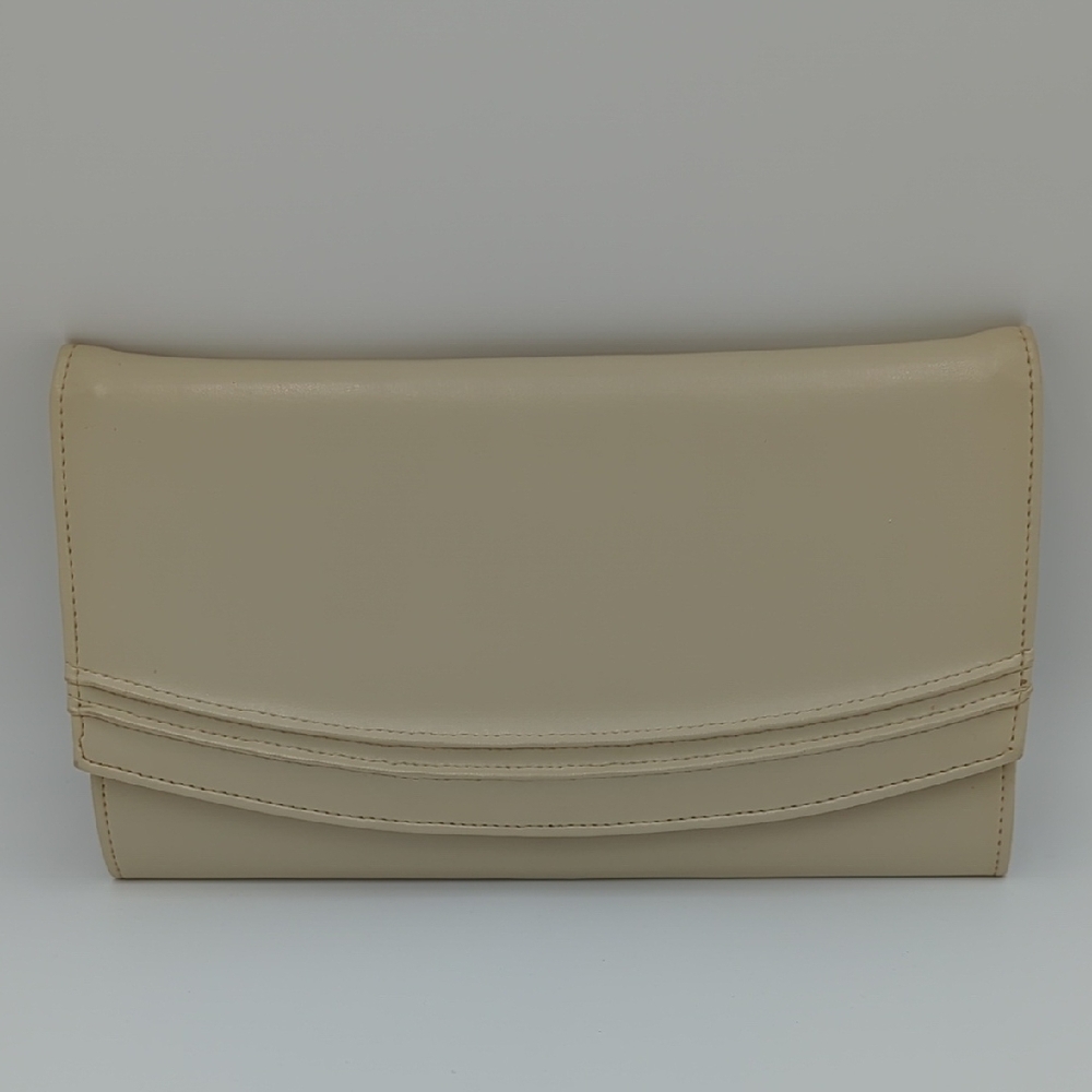 Vintage Women's Clutch Beige Snap Faux Leather Strap Slim Formal Minimalist